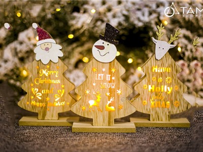 Hộp đèn Giáng sinh cây thông Noel gỗ tự nhiên XMAS-TREE-12